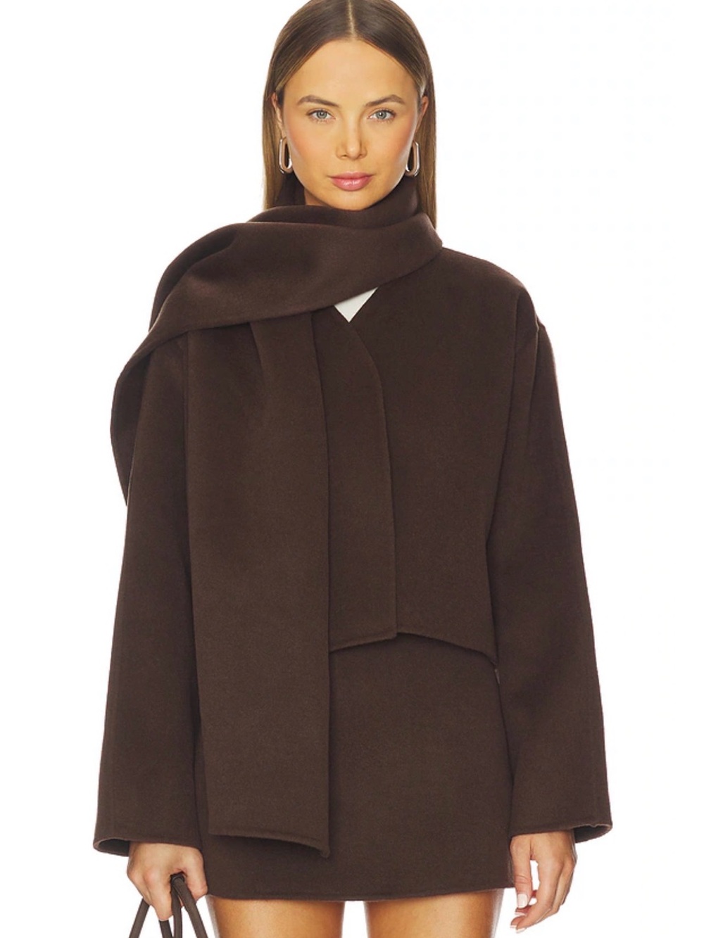 L'Academie Chocolate Brown Wool Scarf Jacket